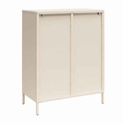 Parchment Metal Accent Cabinet with Fluted Glass Doors