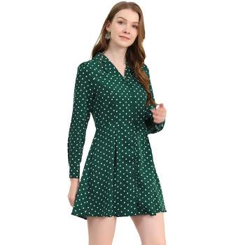 Allegra K Women's Polka Dots Lapel Collar Button Down Shirt Dress
