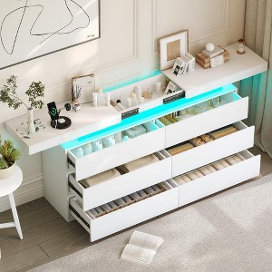 Vipbear Modern 6-Drawer Dressing Table with Sliding Top, Featuring Drawers, Organizer for Bedroom, Closet, and Living Room - 1 of 4