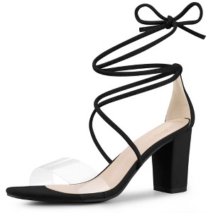 Perphy Women's Lace Up Strappy Clear Strap Chunky Heel Sandals - 1 of 4
