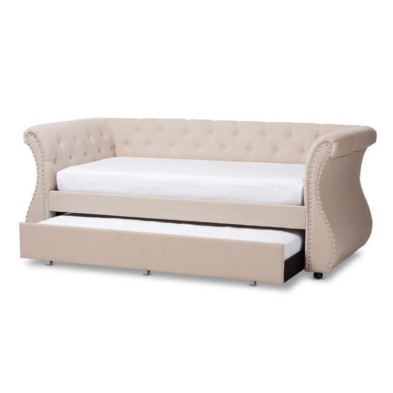 Twin Cherine Classic and Contemporary Fabric Upholstered Daybed with Trundle Beige - Baxton Studio, 3 of 13