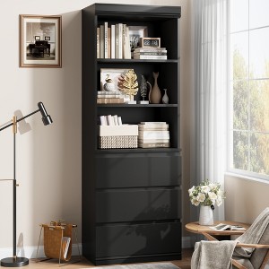 Garvee 71"H Bookcase with 3 Storage Drawers,Tall Bookshelf w/ 3-Tier Open Shelf, Morden Bookcase Storage Cabinet Organizer for Office Living Room - 1 of 4