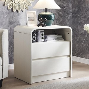 Mastgoal 25" Nightstand with Charging Station, Curved Profile Design Wood Bedside Table, 2 Drawers - 1 of 4