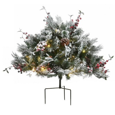 22in National Tree Company Snowy Bedford Pine Urn Filler with 50 Warm White Battery Operated LED Lights with Timer