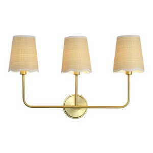 JONATHAN Y Lila Traditional Coastal Scalloped Fabric Shade/Metal LED Vanity Light - 1 of 4