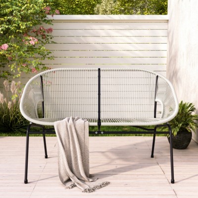 Modern Outdoor Wicker Loveseat with Durable Metal Legs, All-Weather 2-Seat Patio Sofa for Porch, Garden, or Backyard-The Pop Home