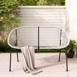 Modern Outdoor Wicker Loveseat with Durable Metal Legs, All-Weather 2-Seat Patio Sofa for Porch, Garden, or Backyard-The Pop Home - 1 of 4