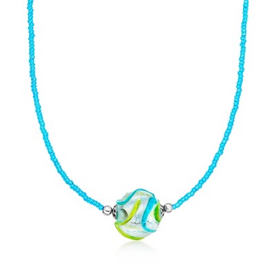 Ross-Simons Italian Blue Murano Glass Sphere Bead Necklace With Sterling Silver Size 18