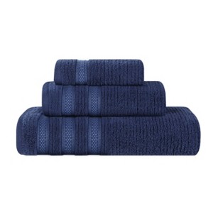 Zero Twist Cotton Ribbed Modern Geometric Border Assorted 3 Piece Bathroom Towel Set by Blue Nile Mills - 1 of 4