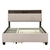Queen size Upholstered Platform Bed with Storage Headboard, Twin XL Size Trundle and 2 drawers and a set of Sockets and USB Ports, Linen Fabric, Beige - 3 of 4