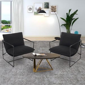 Living Room Sling Chair, Set of 2, Metal Frame with Armrests, Shredded Foam Cushion, Oversized Lounge Chair for Bedroom, Study, Light Gray - 1 of 4