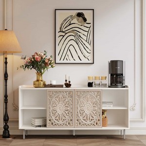 SpassWay 29"H Mid Century Modern TV Stand Buffet Cabinet White Living Room Kitchen Storage Sideboard Decor Cabinet - 1 of 4