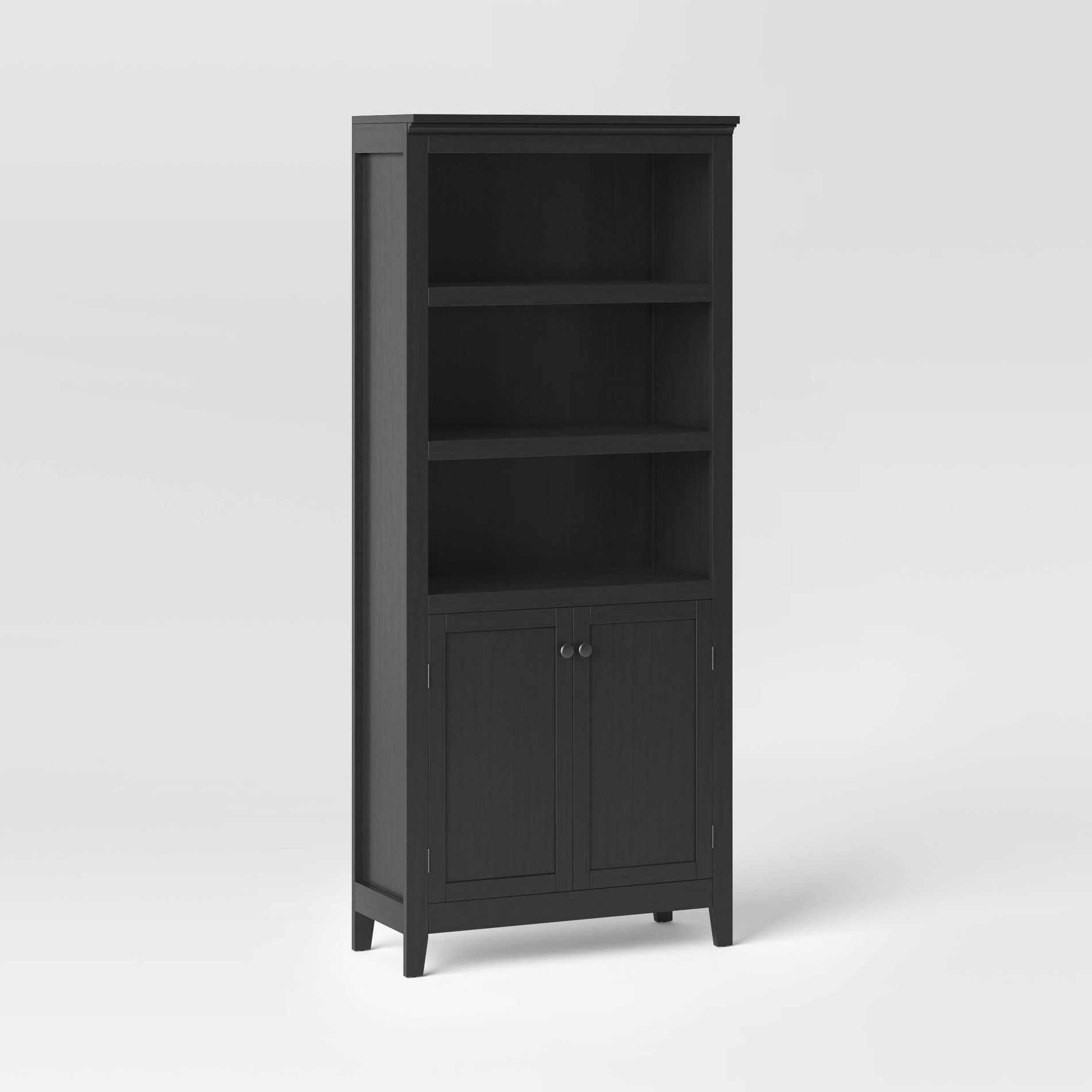 72" Carson 5 Shelf Bookcase with Doors Black - Threshold™: Traditional Style, Laminate Surface, Steel Hardware