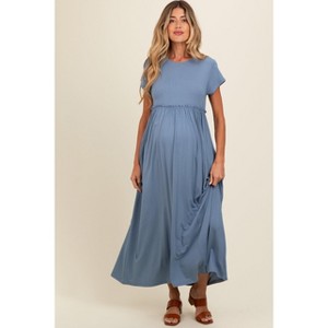 Pinkblush Blue Ruffle Trim Maternity Maxi Dress - 1 of 4
