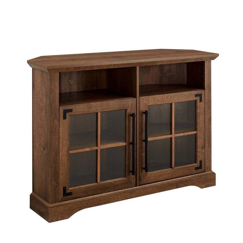 Avalene Rustic Farmhouse Corner TV Stand for TVs up to 50&#34; Natural Walnut - Saracina Home, 1 of 7