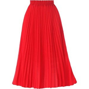 Women's High Waist Pleated A-Line Midi Skirt - Swing Flare Design A-red - 1 of 4