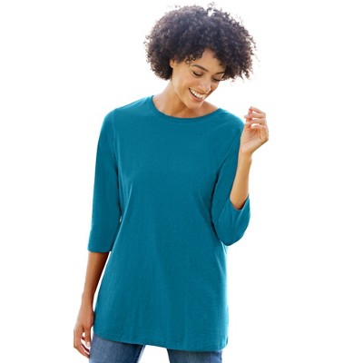 Woman Within Perfect Three-Quarter Sleeve Crewneck Tee