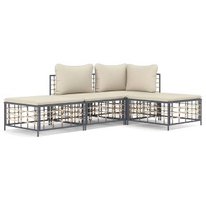 vidaXL - Versatile 4-Piece Patio Lounge Set with Cushions, Weather-Resistant Anthracite Poly Rattan, Flexible Design for Garden and Outdoor Space - 1 of 4