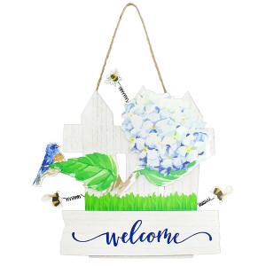 AuldHome Design Spring Summer Wood Door Hanger, Rustic Farmhouse 3D Wooden Wall Decoration Hanging Sign - 1 of 4