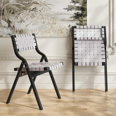 Grungis Wood Folding Dining Chairs with Woven Seat,Stackable Accent Chair with Webbing Back,Dining Chair for Kitchen,Set of 2
