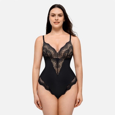 Feelingirl Women's Sculpting Lace Shapewear Bodysuit Thong Shapewear