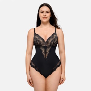 Feelingirl Women's Sculpting Lace Shapewear Bodysuit Thong Shapewear - 1 of 4