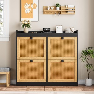 4-Drawer Rattan Shoe Cabinet - Wooden Flip-Door Organizer with Adjustable Shelves, Freestanding Storage for Entryway, Hallway & Closet - 1 of 4
