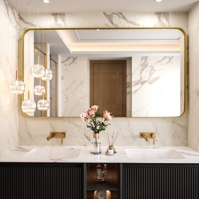 Tempered Glass Rounded Rectangle Framed Wall-Mounted Bathroom Vanity Mirror