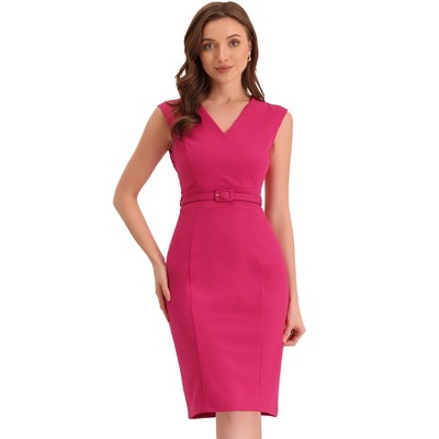 INSPIRE CHIC Women's Sleeveless V Neck Business Office Belt Pencil Dresses