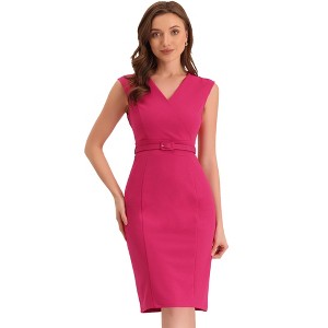 INSPIRE CHIC Women's Sleeveless V Neck Business Office Belt Pencil Dresses - 1 of 4