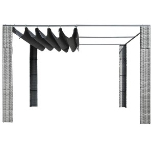 vidaXL Gazebo Grey and Anthracite PE Rattan, Powder-Coated Steel, Polyester - 1 of 4