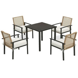 Resenkos 5 Pieces Outdoor Dining Set, Wicker Rattan Patio Furniture Set, Cushions, Beige - 1 of 4