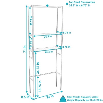 Teak and Black 3-Tier Over-the-Toilet Storage Shelf