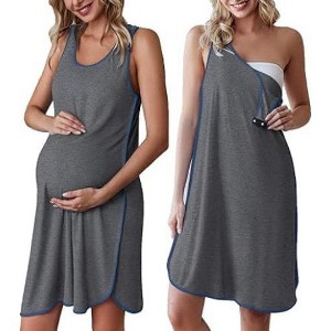 Ekouaer Labor and Delivery Gown for Hospital 3 in 1 Nursing Dress Sleeveless Maternity Snap Button Breastfeeding Nightgown - 1 of 3