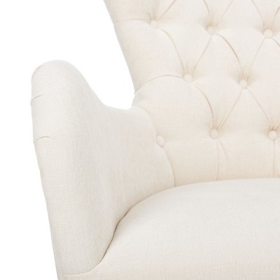 Off-White Tufted Wingback Accent Chair with Wood Legs