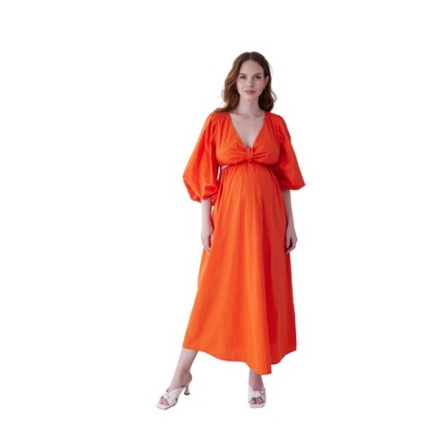 Ingrid & Isabel Maternity Cut Out Cotton Maxi Dress Tangerine Tango Size XS