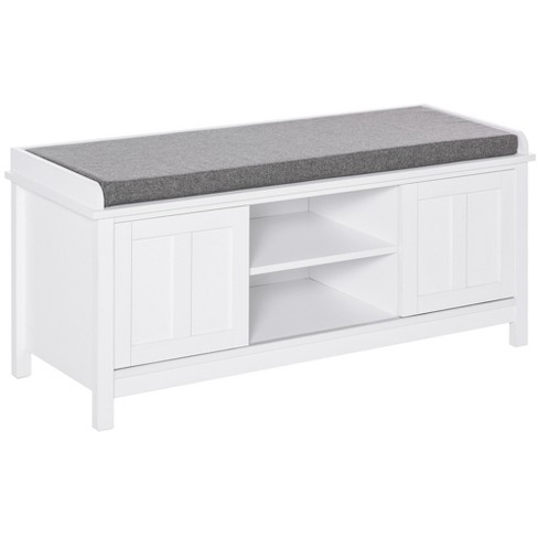 Entryway Storage Bench with Cushioned Seat, Shoe Rack and Drawers  White-ModernLuxe