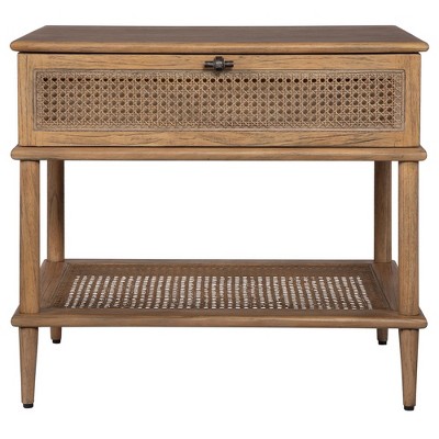 Mindi Wood and Rattan Cane Brown Side Table with Storage