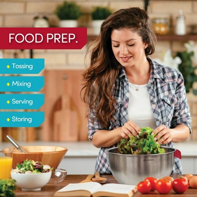 Red Stainless Steel Nesting Mixing Bowl Set with Lids and Graters