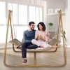 NAYSAYE Patio Swing Hammock Chair with Stand Wood-Colored Frame and Cushion for Indoor and Outdoor Use, Gold and Brown, 70"*60"*70" - 2 of 4