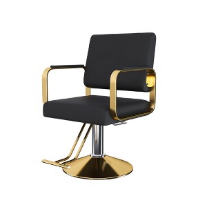 Gulches Black Gold PU Leather 360 Swivel Hydraulic Adjustable Height Ergonomic Salon Barber Stylist Chair Set of 1 - 1 of 4