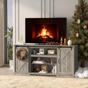TackView 70" Farmhouse TV Stands for 80" TVs, Rustic Wooden Entertainment Center with Adjustable Shelves & Sliding Barn Door - 1 of 4