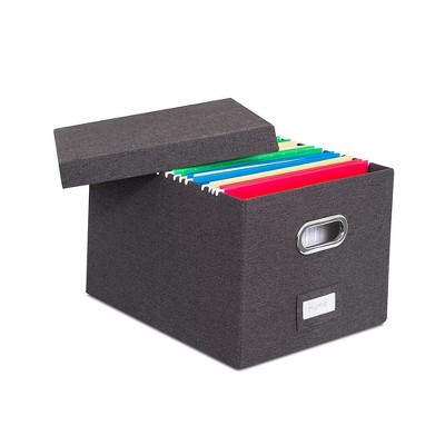 Charcoal Linen Collapsible File Storage Organizer with Lid - 2 Pack