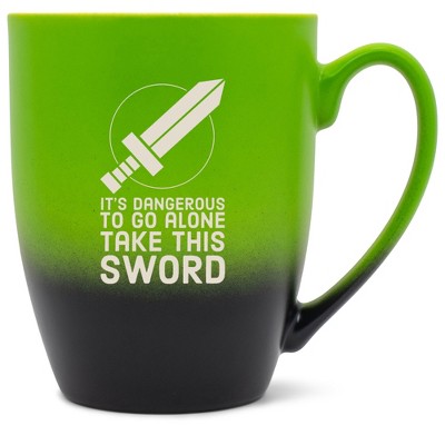 100 North Legendary Hero's 10 Ounce Green and Black Two Toned Ombre, Comfortably Fits Your Hands, Ceramic Tea Coffee Cup Mug, It's Dangerous To Go