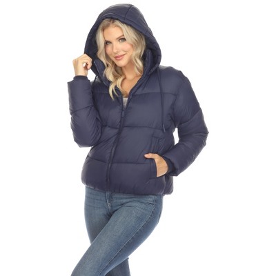Women's Full Front Zip Hooded Bomber Puffer Jacket - White Mark