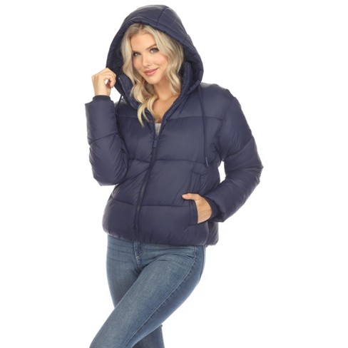 Women's Full Front Zip Hooded Bomber Puffer Jacket Navy Xlarge - White Mark