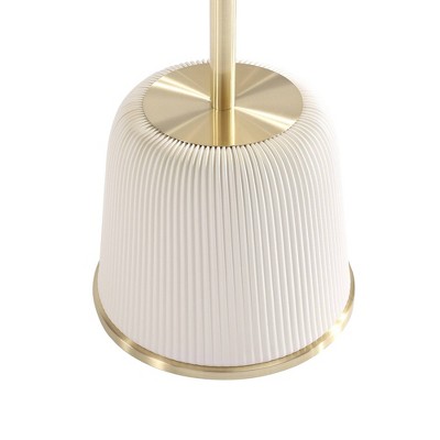 Cream and Gold Round Metal Accent Table with Ridged Base