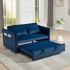 55" 3-in-1 Convertible Velvet Loveseat Sofa Bed with Adjustable Backrest, 2 Pillows, Side Storage Pocket, Space-Saving Design, Ideal for Living Room - 3 of 4