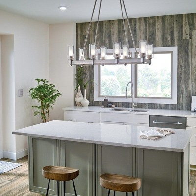 Contemporary Distressed Bronze 8-Light Linear Chandelier