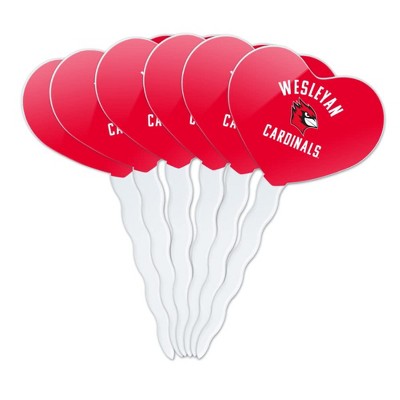 Wesleyan University Cardinals Logo Heart Love Cupcake Picks Toppers Decoration Set of 6